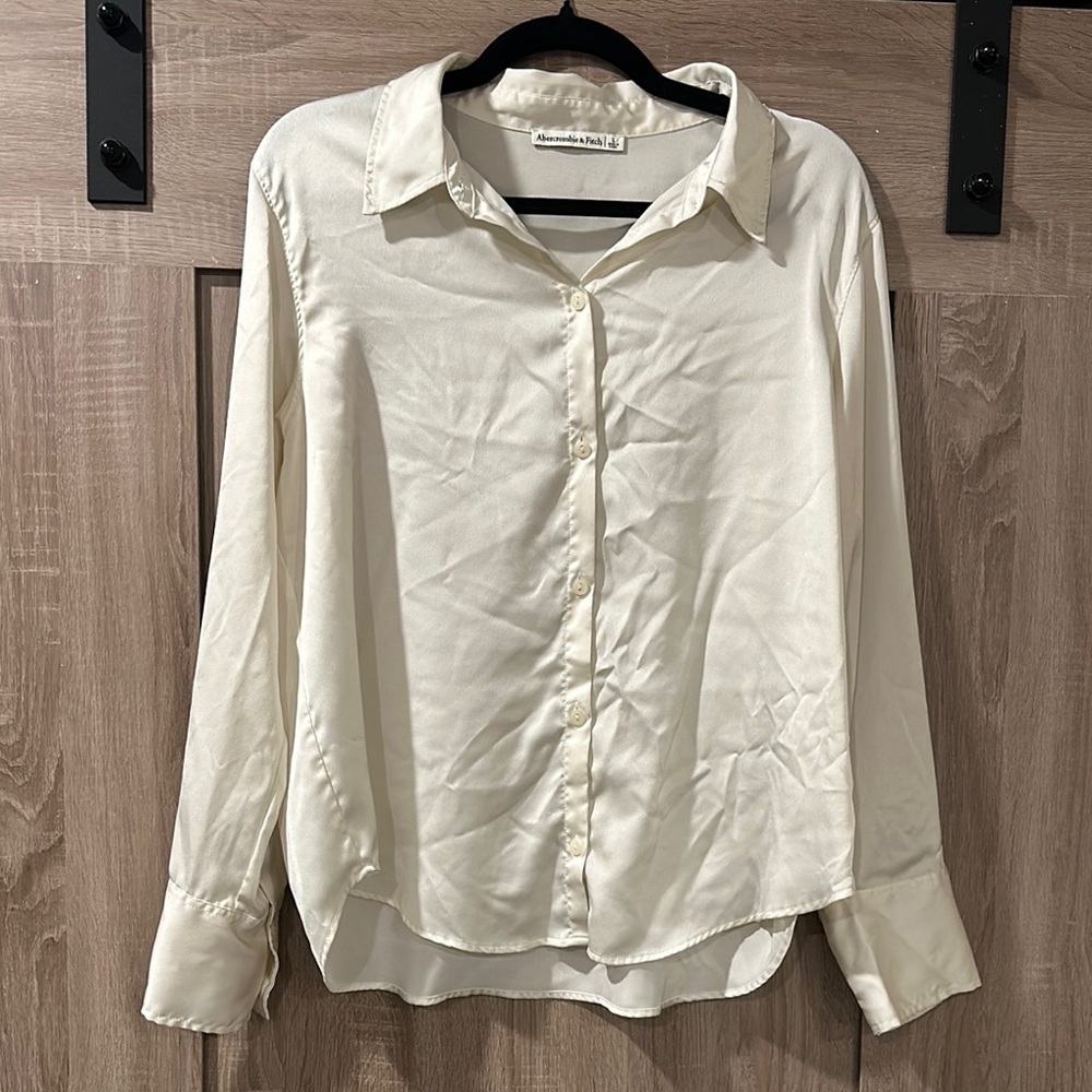 Abercrombie satin Cream Button-Up Blouse